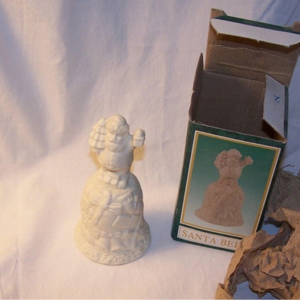 Vintage 1980s Santa Bell, 5" tall, Jolly Old Santa Bell in the original box NEW